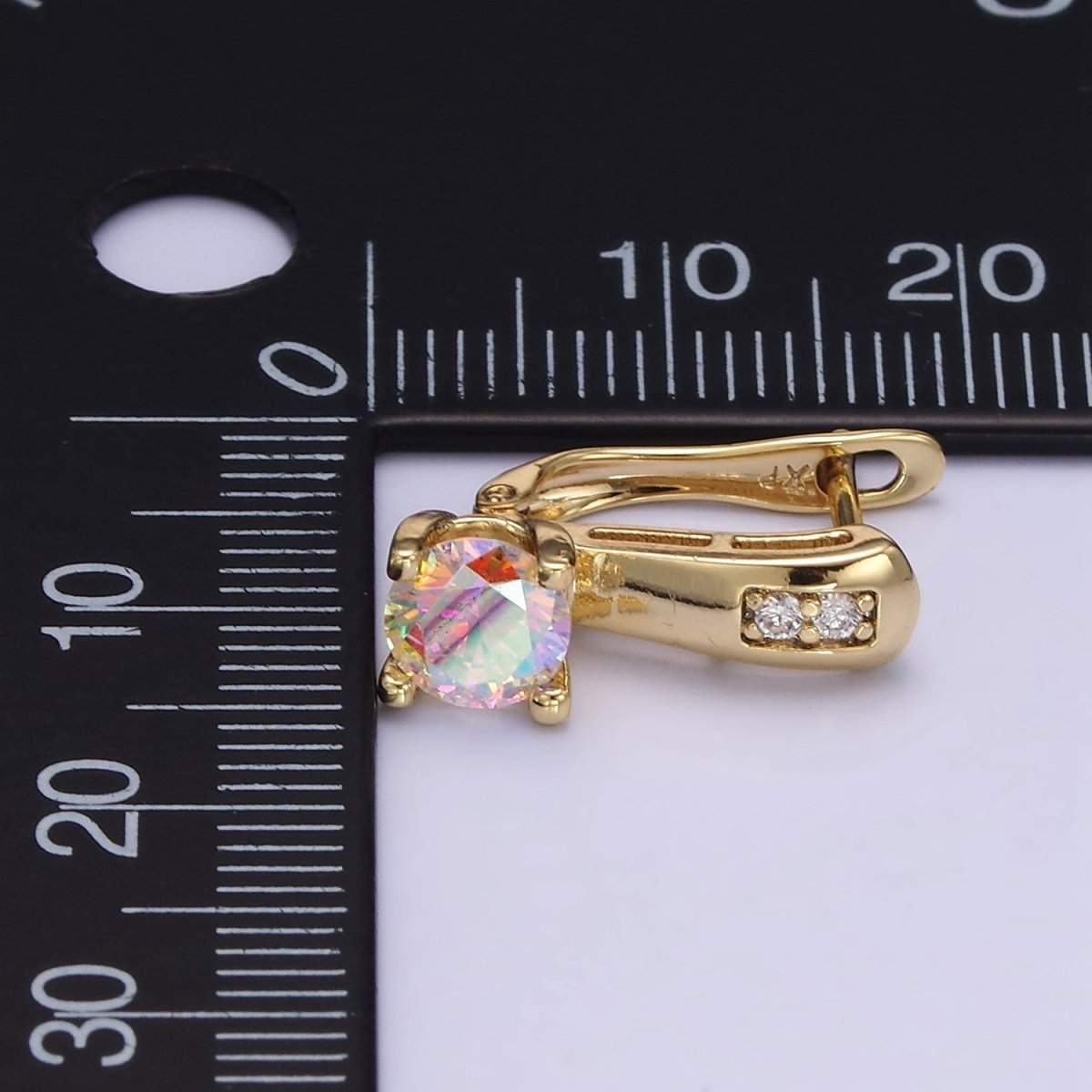 24K Gold Filled Iridescent AB Micro Paved CZ English Lock Hoop Earrings | AD700