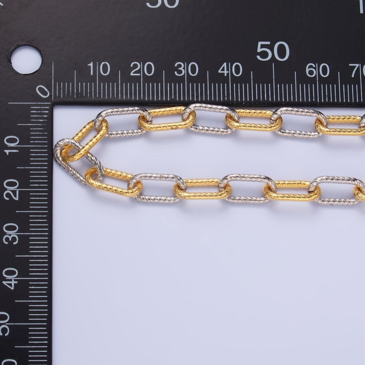 24K Gold Plated Line-Textured Mixed Metal Paperclip Unfinished Chain by Yard | Roll-1529