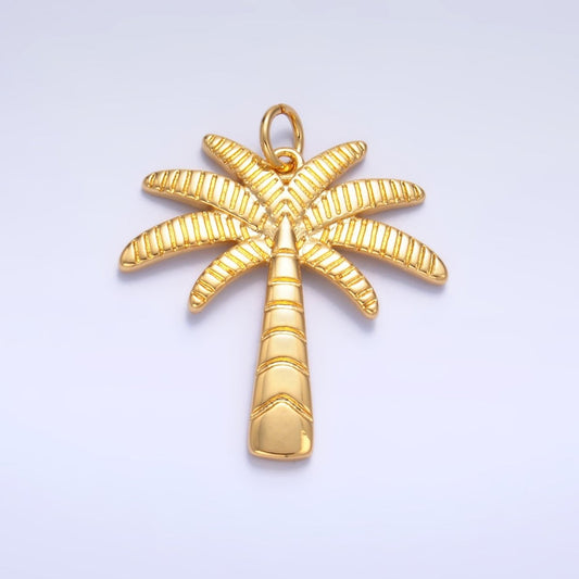 24K Gold Filled Line-Textured Palm Tree Tropical Beach Charm | W423