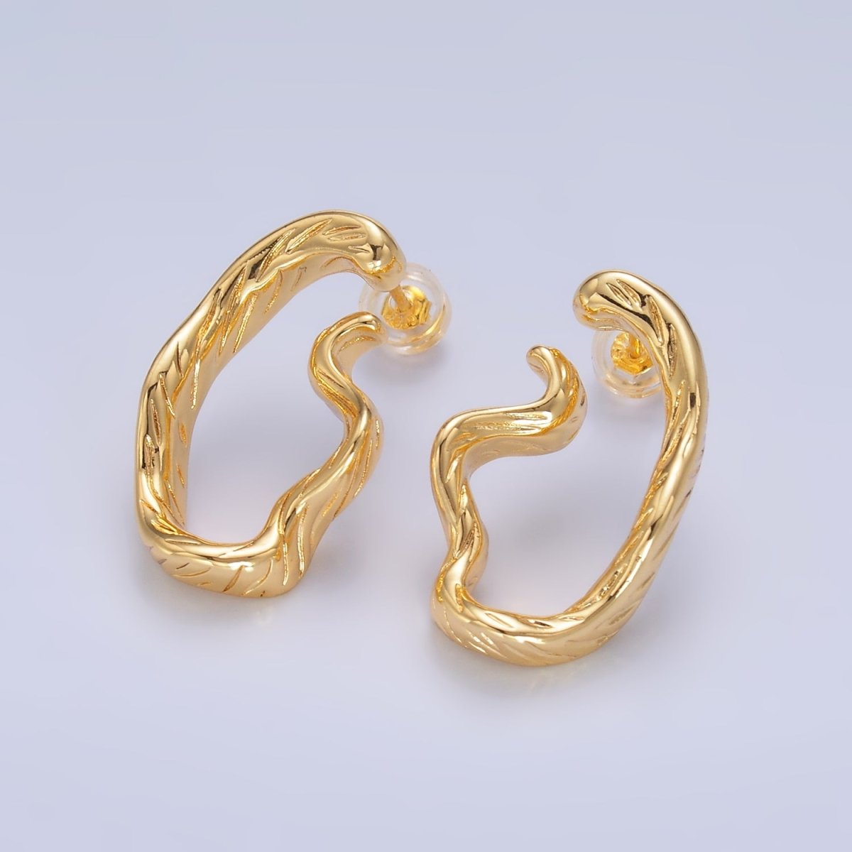 24K Gold Filled Lined-Textured Curled Abstract Band Studs Earrings Set | AB484
