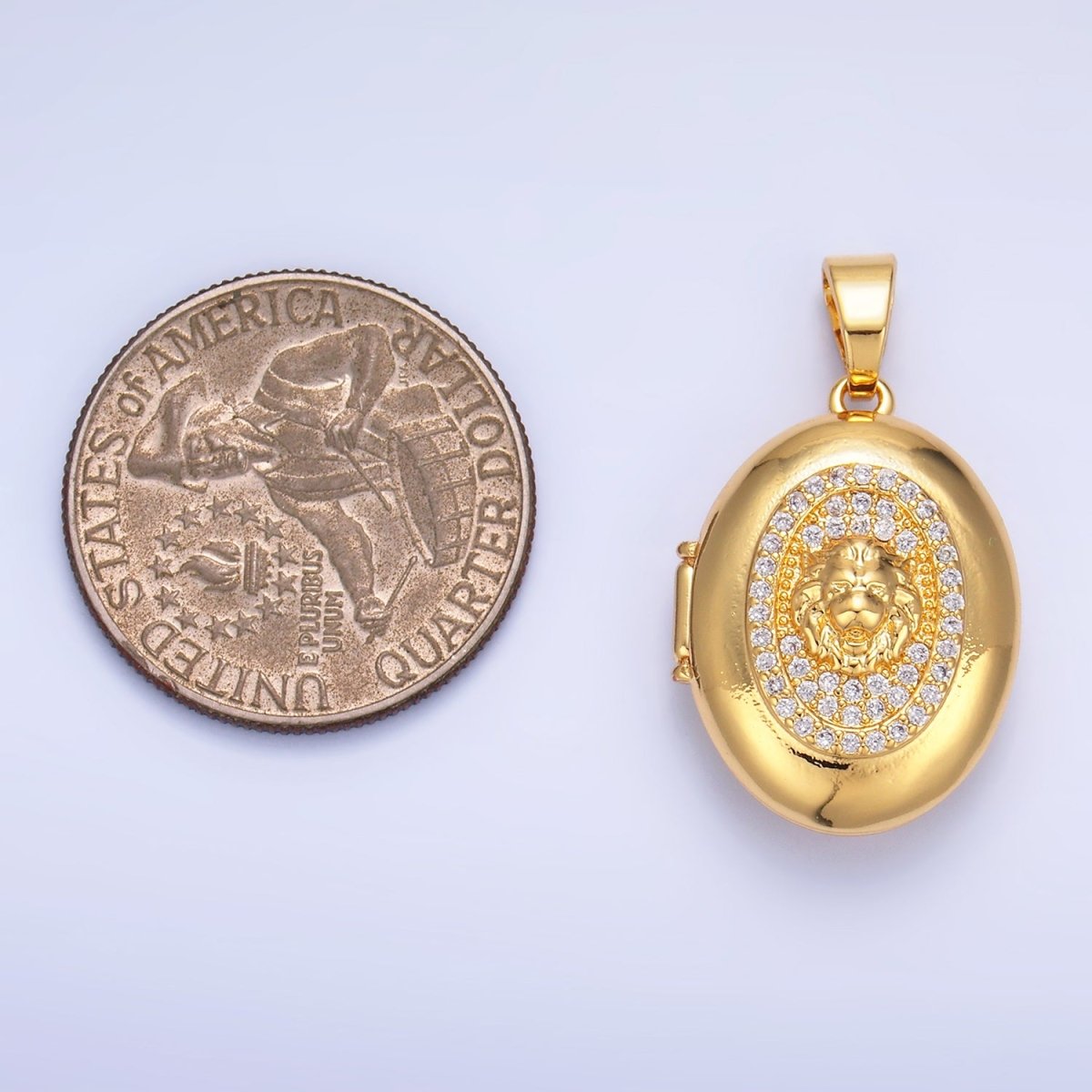 24K Gold Filled Lion Micro Paved CZ Oval Locket Pendant | AA868
