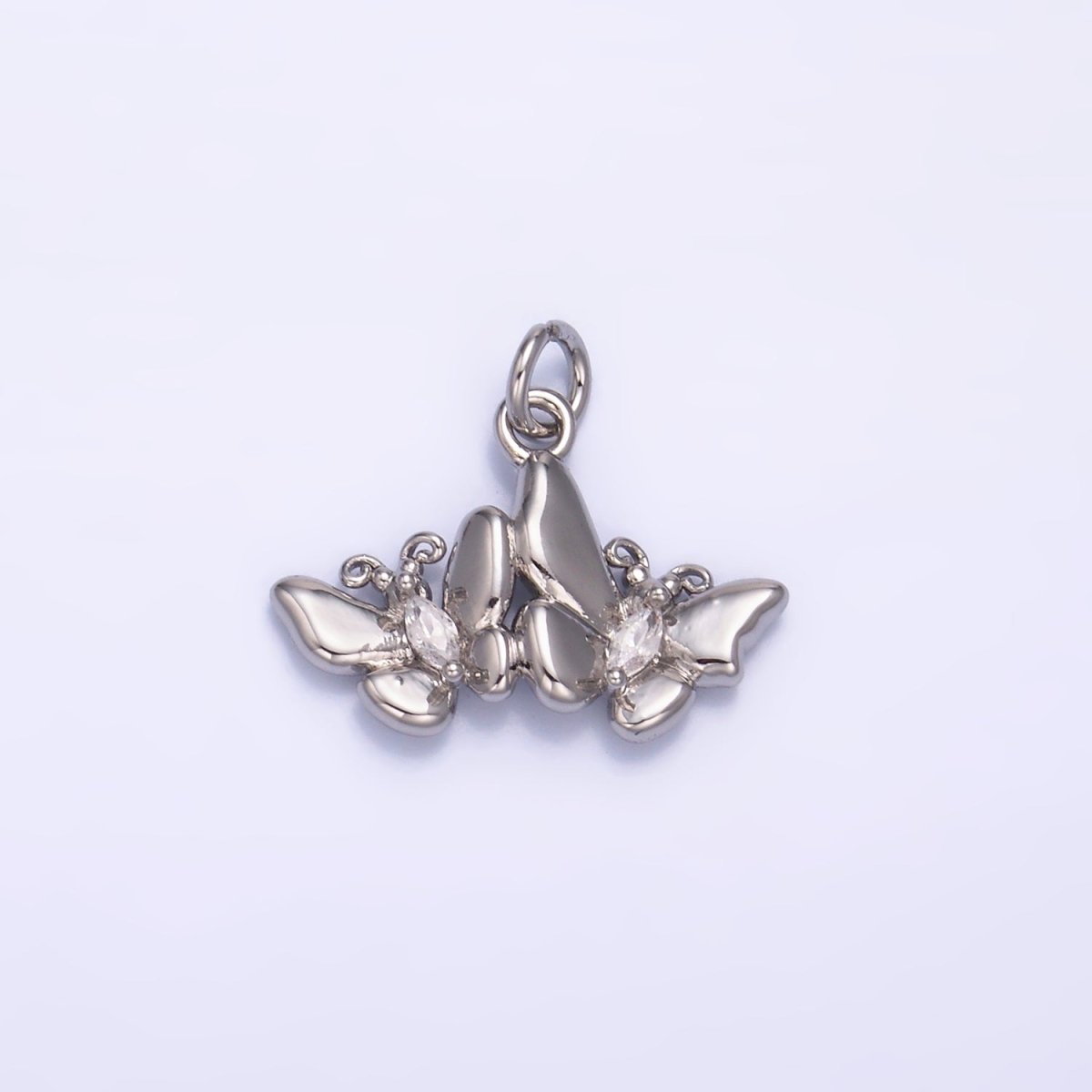 24K Gold Filled Marquise CZ Double Butterfly Mariposa Charm in Gold & Silver | W828