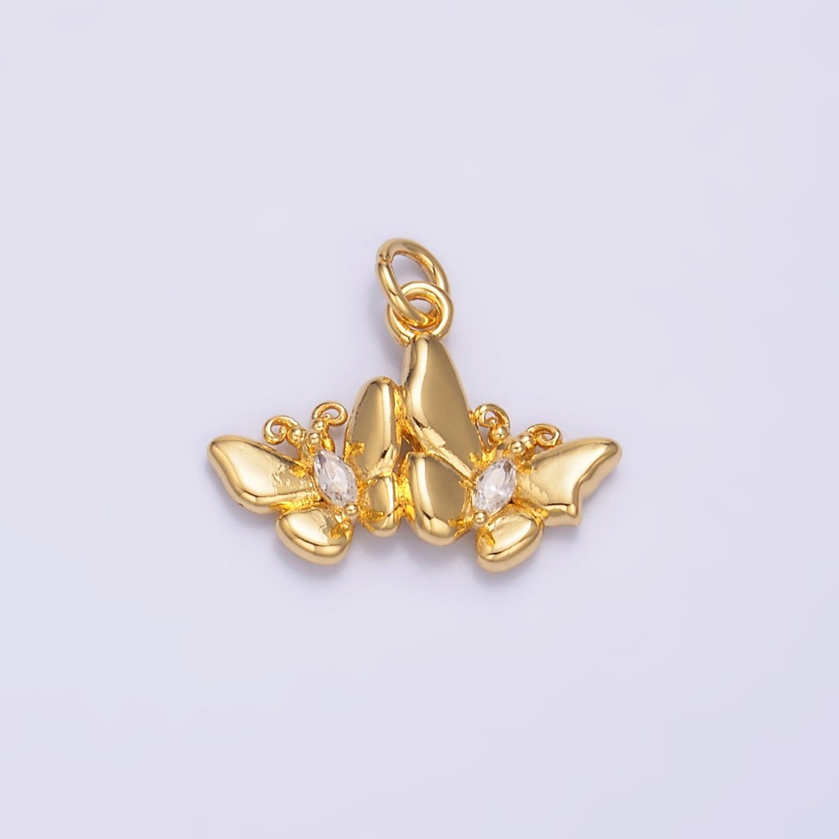 24K Gold Filled Marquise CZ Double Butterfly Mariposa Charm in Gold & Silver | W828