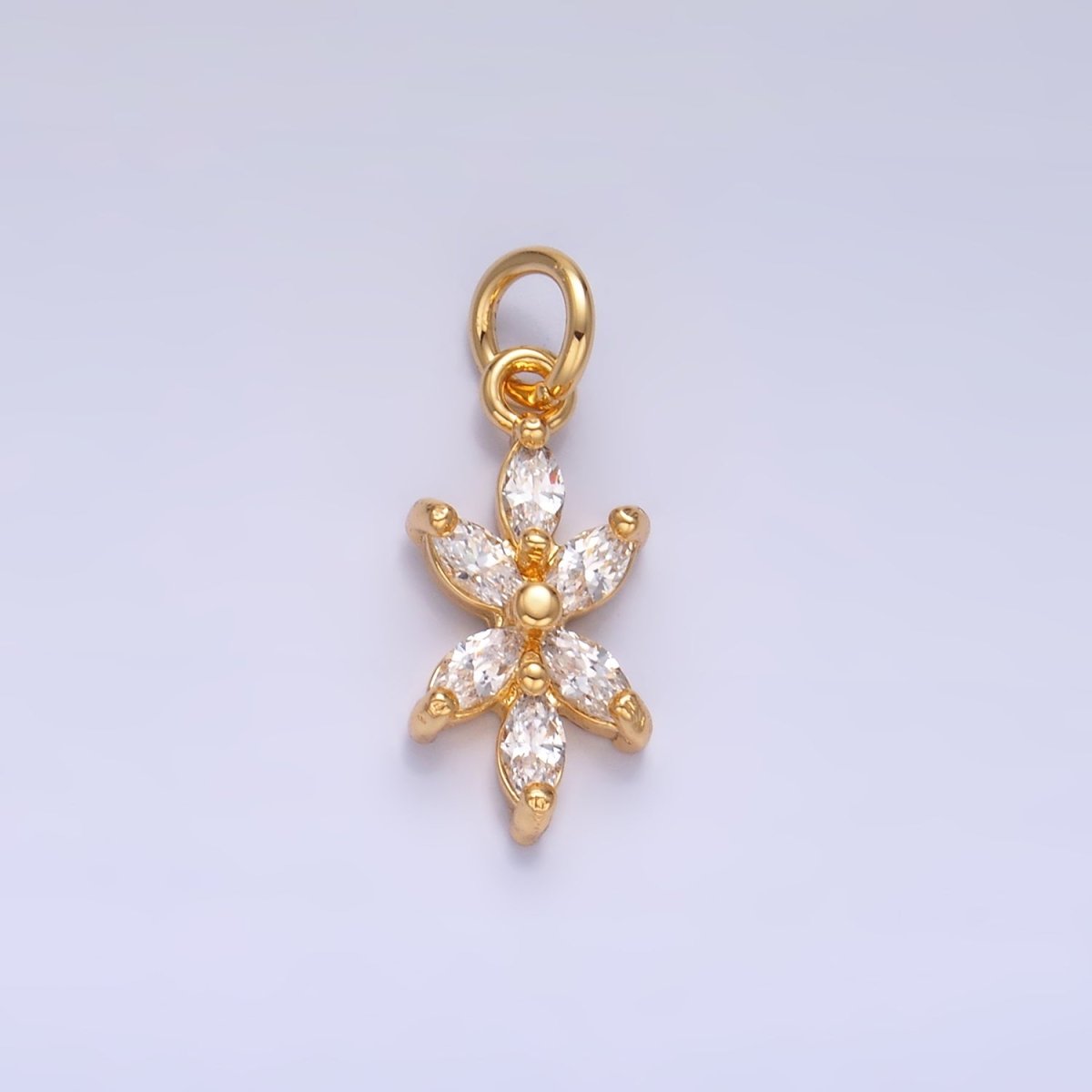 24K Gold Filled Marquise CZ Flower Mini Charm in Gold & Silver | W809