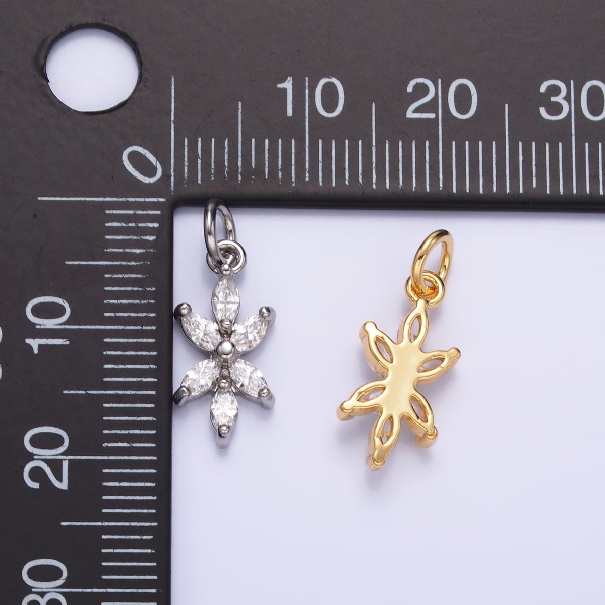 24K Gold Filled Marquise CZ Flower Mini Charm in Gold & Silver | W809