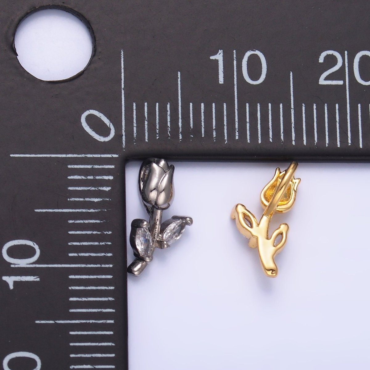24K Gold Filled Marquise CZ Rose Flower Mini Charm in Gold & Silver | AA1447
