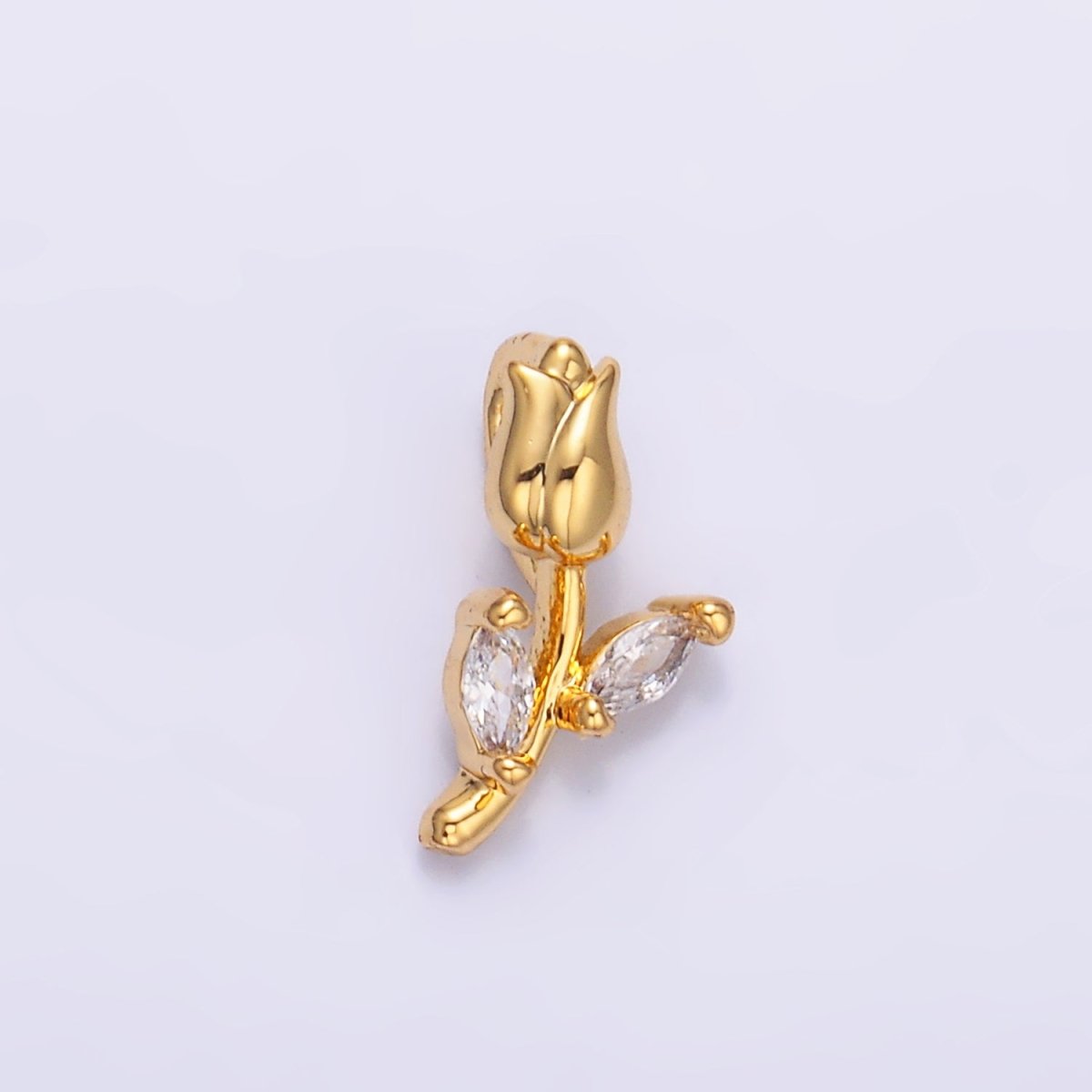 24K Gold Filled Marquise CZ Rose Flower Mini Charm in Gold & Silver | AA1447