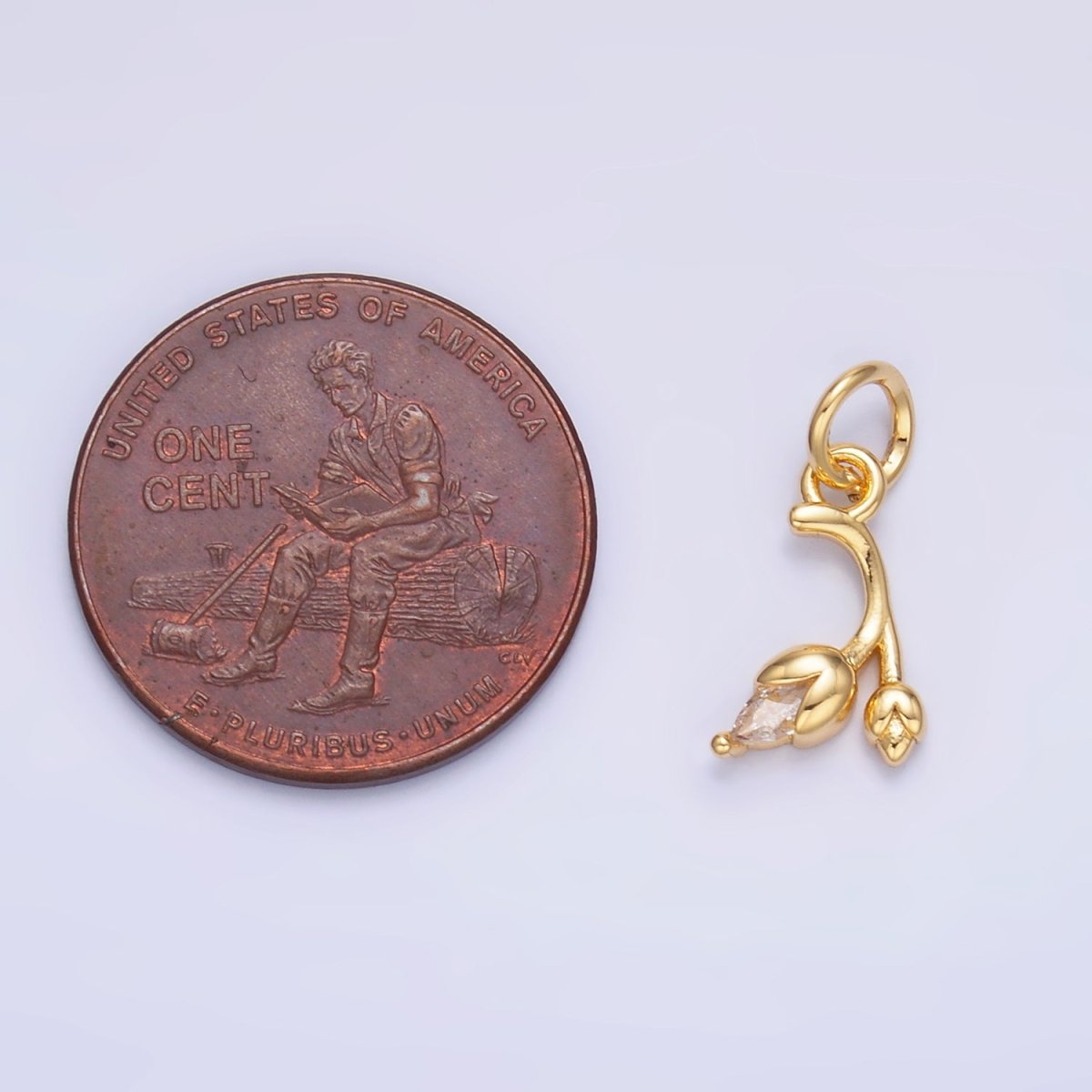 24K Gold Filled Marquise CZ Tulip Flower Mini Charm in Gold & Silver | X312