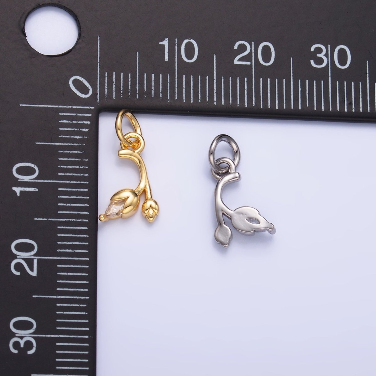 24K Gold Filled Marquise CZ Tulip Flower Mini Charm in Gold & Silver | X312