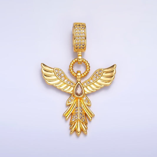 24K Gold Filled Micro Paved CZ Angel Feather Drop Bail Pendant | AA1091