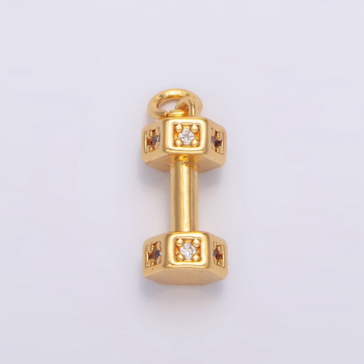 24K Gold Filled Micro Paved CZ Barbell Dumbbell Sports Multidimensional Charm | W097