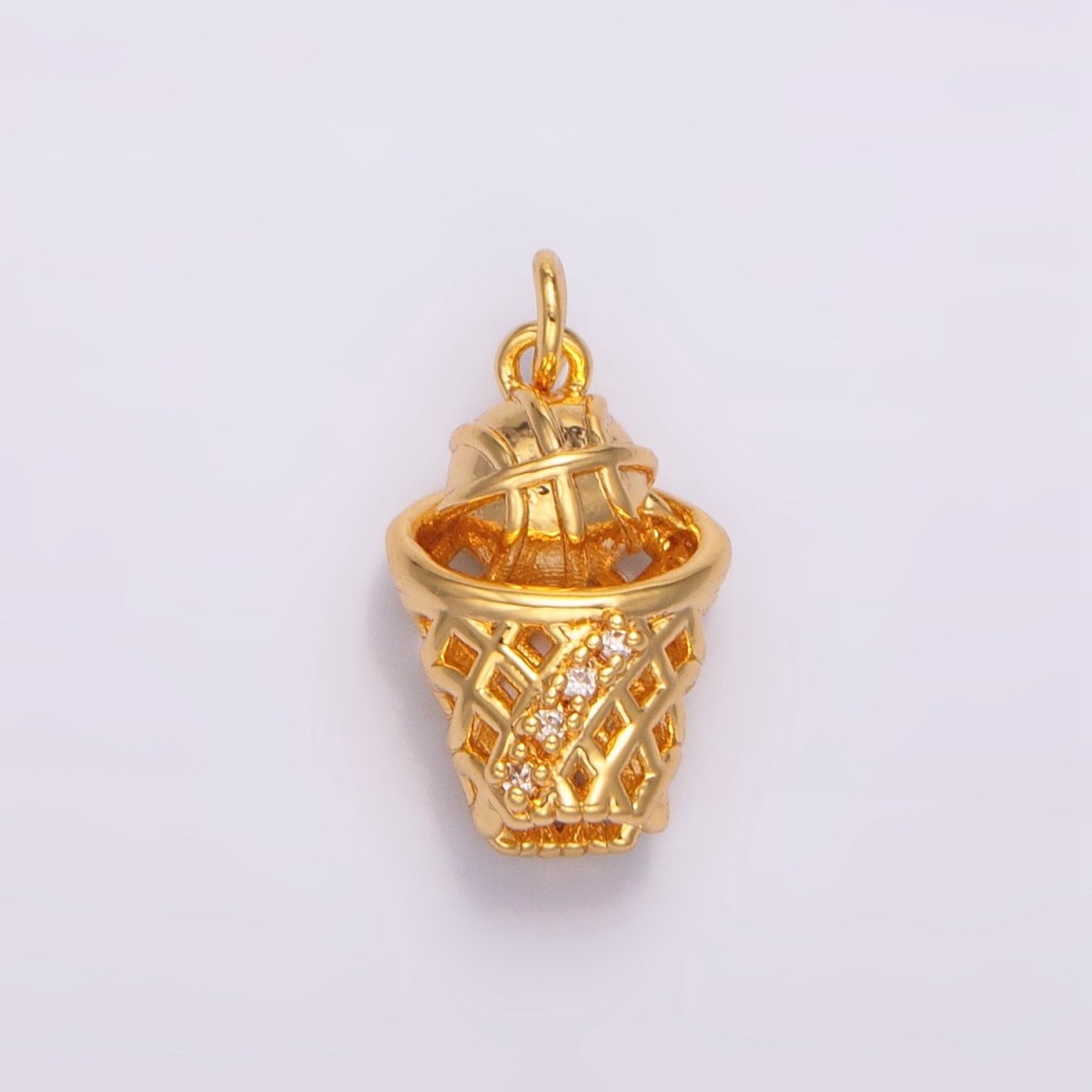 24K Gold Filled Micro Paved CZ Basketball Slam Dunk Sports Charm | W-095