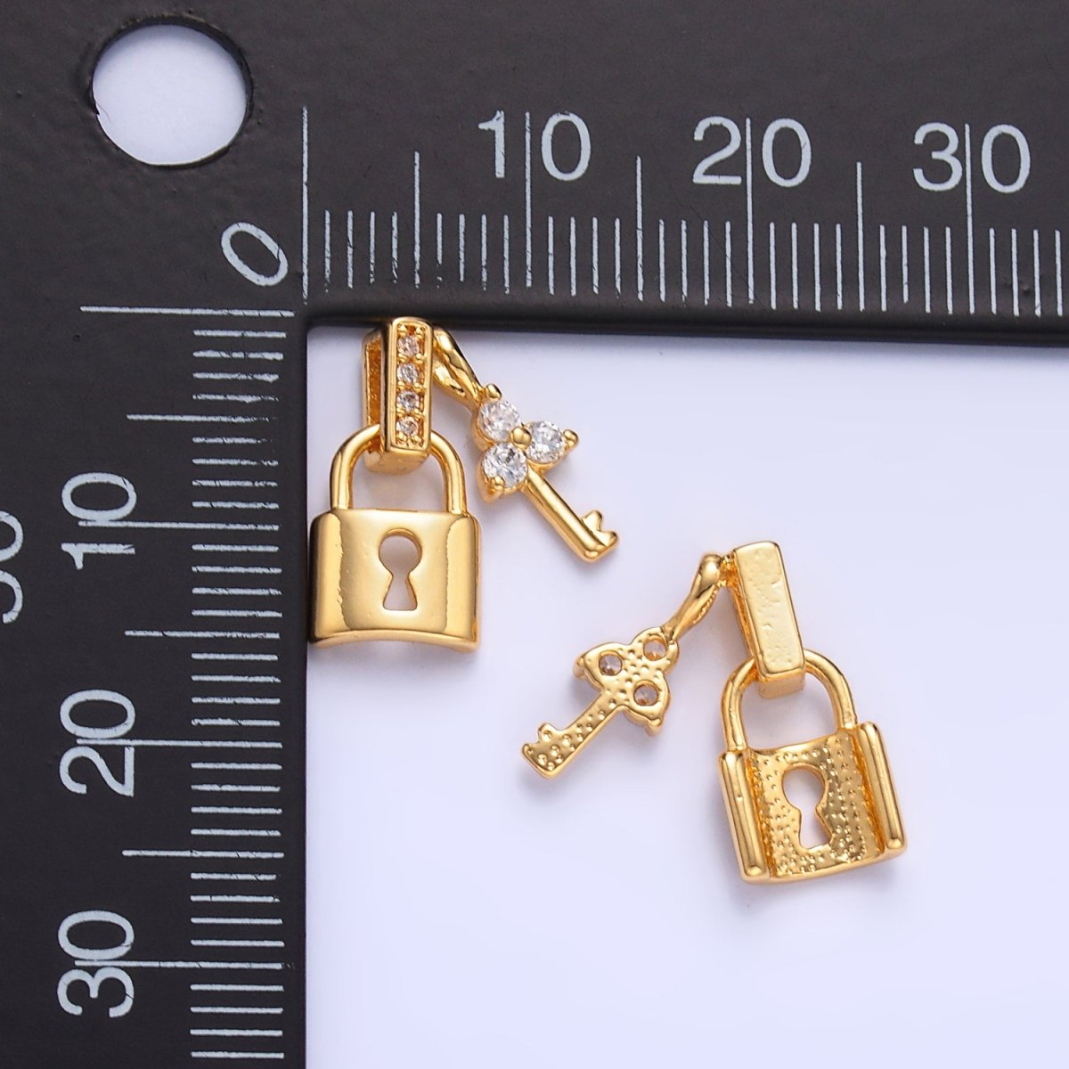 24K Gold Filled Micro Paved CZ Clover Key Padlock Pendant | AA1082