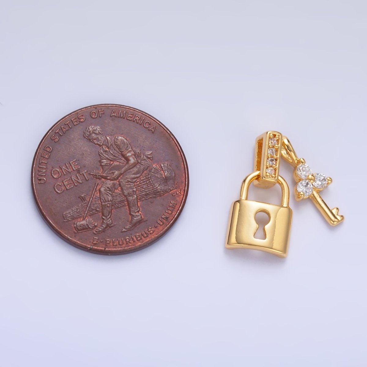 24K Gold Filled Micro Paved CZ Clover Key Padlock Pendant | AA1082