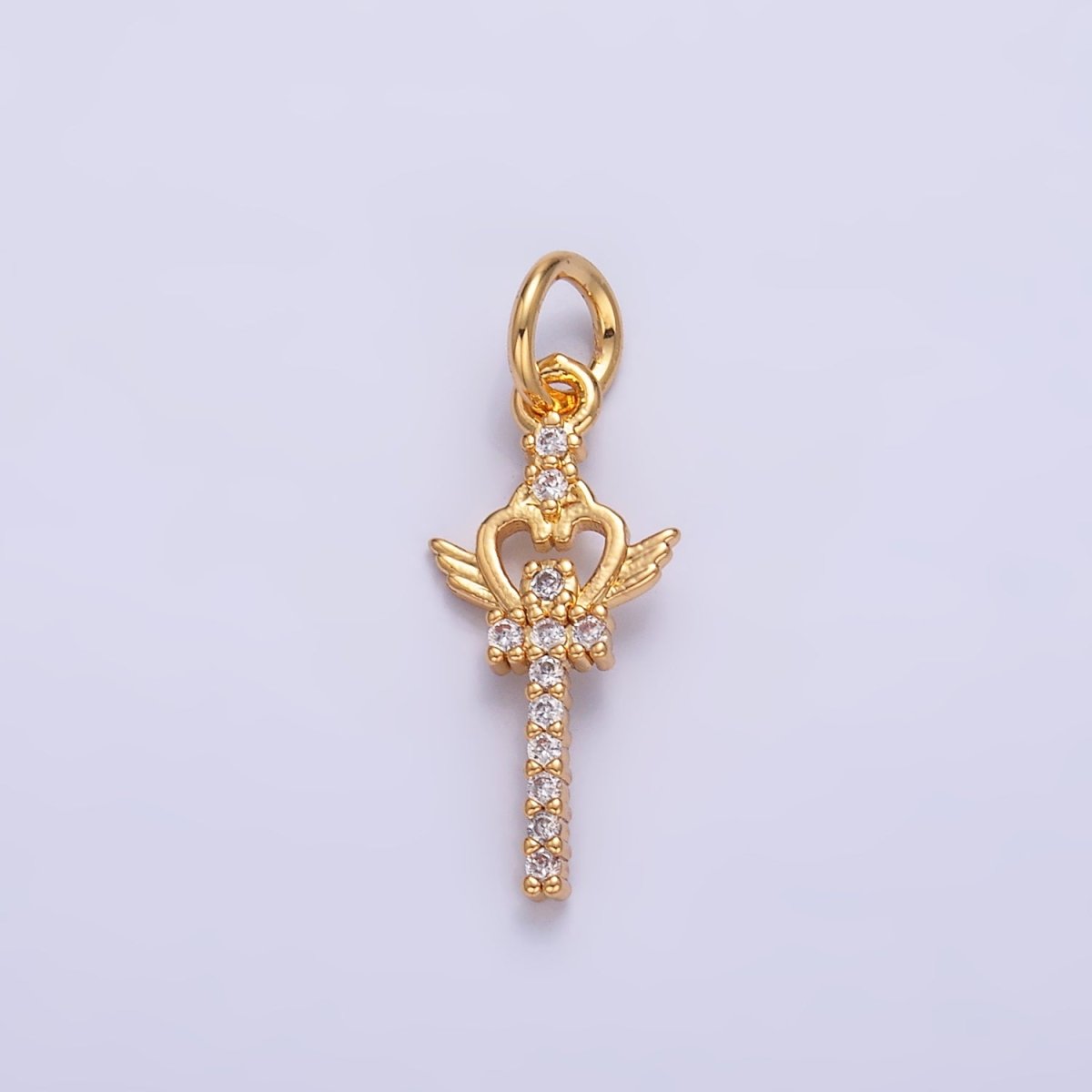 24K Gold Filled Micro Paved CZ Crown Sword Charm in Gold & Silver | W810