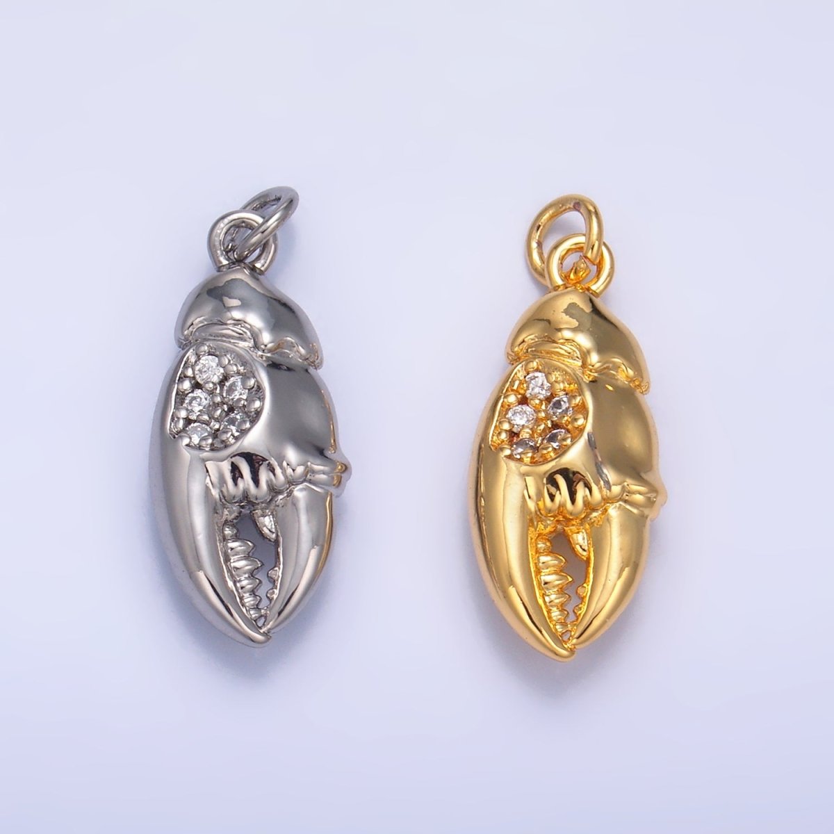 24K Gold Filled Micro Paved CZ Crustacean Crab Claw Charm in Gold & Silver | W381