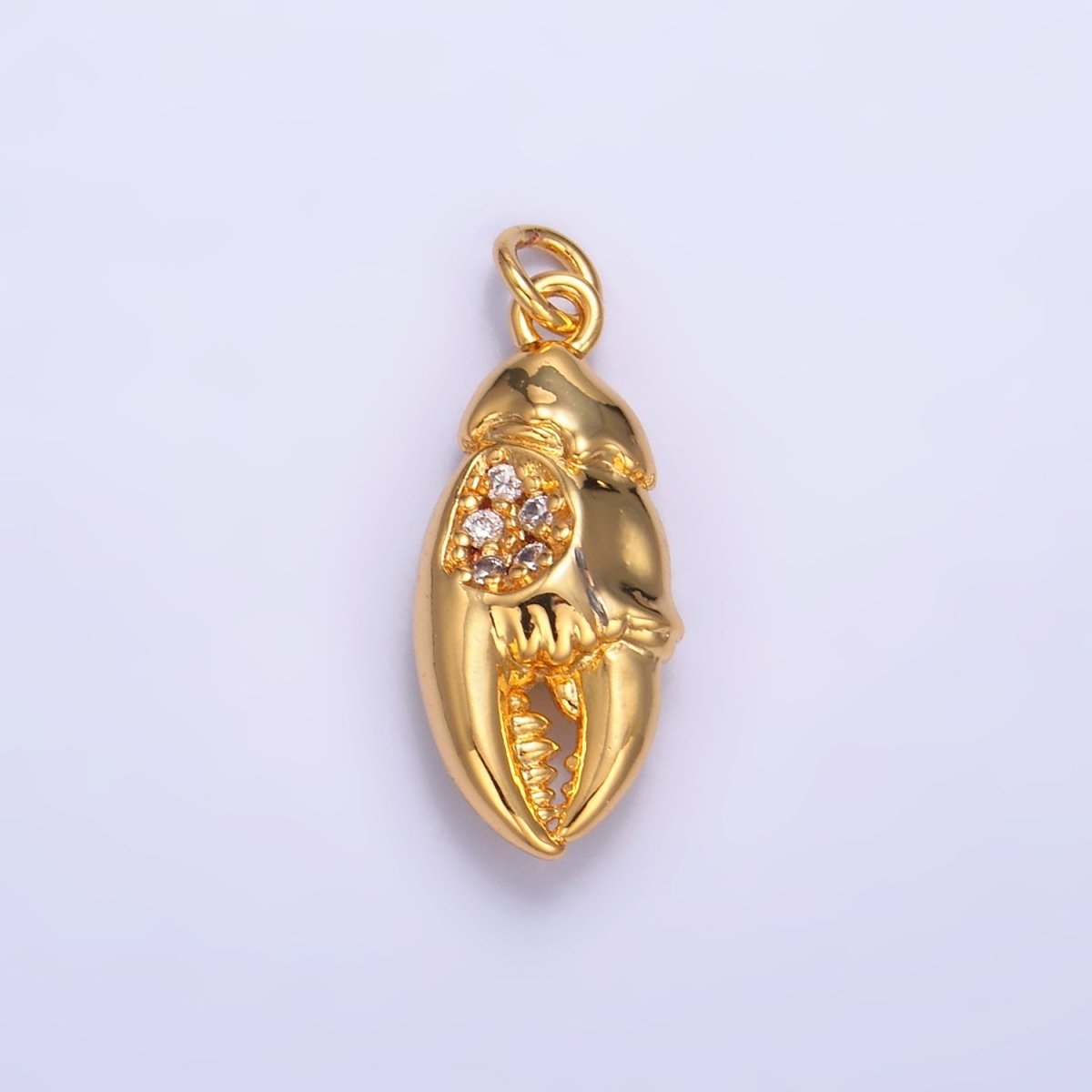 24K Gold Filled Micro Paved CZ Crustacean Crab Claw Charm in Gold & Silver | W381