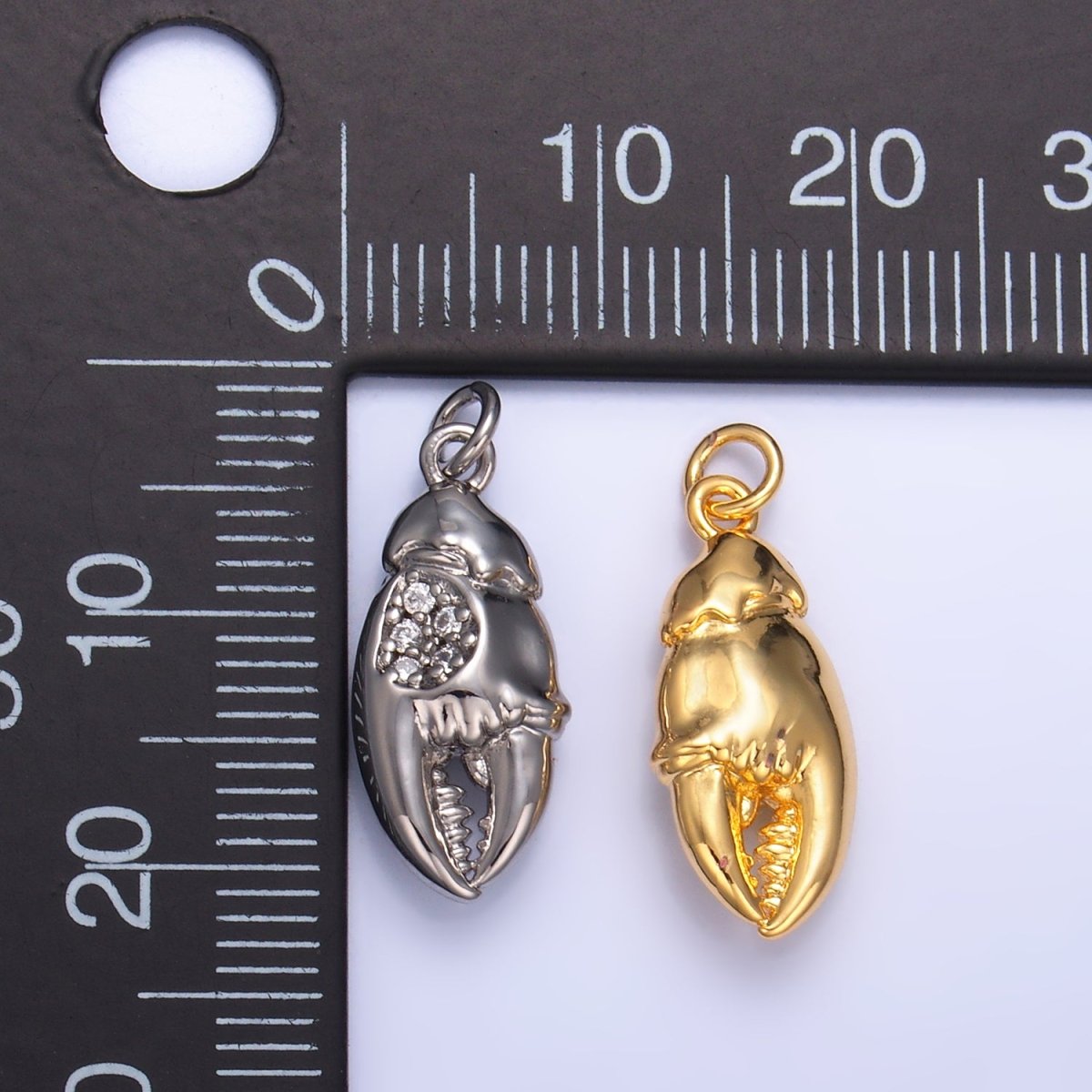 24K Gold Filled Micro Paved CZ Crustacean Crab Claw Charm in Gold & Silver | W381