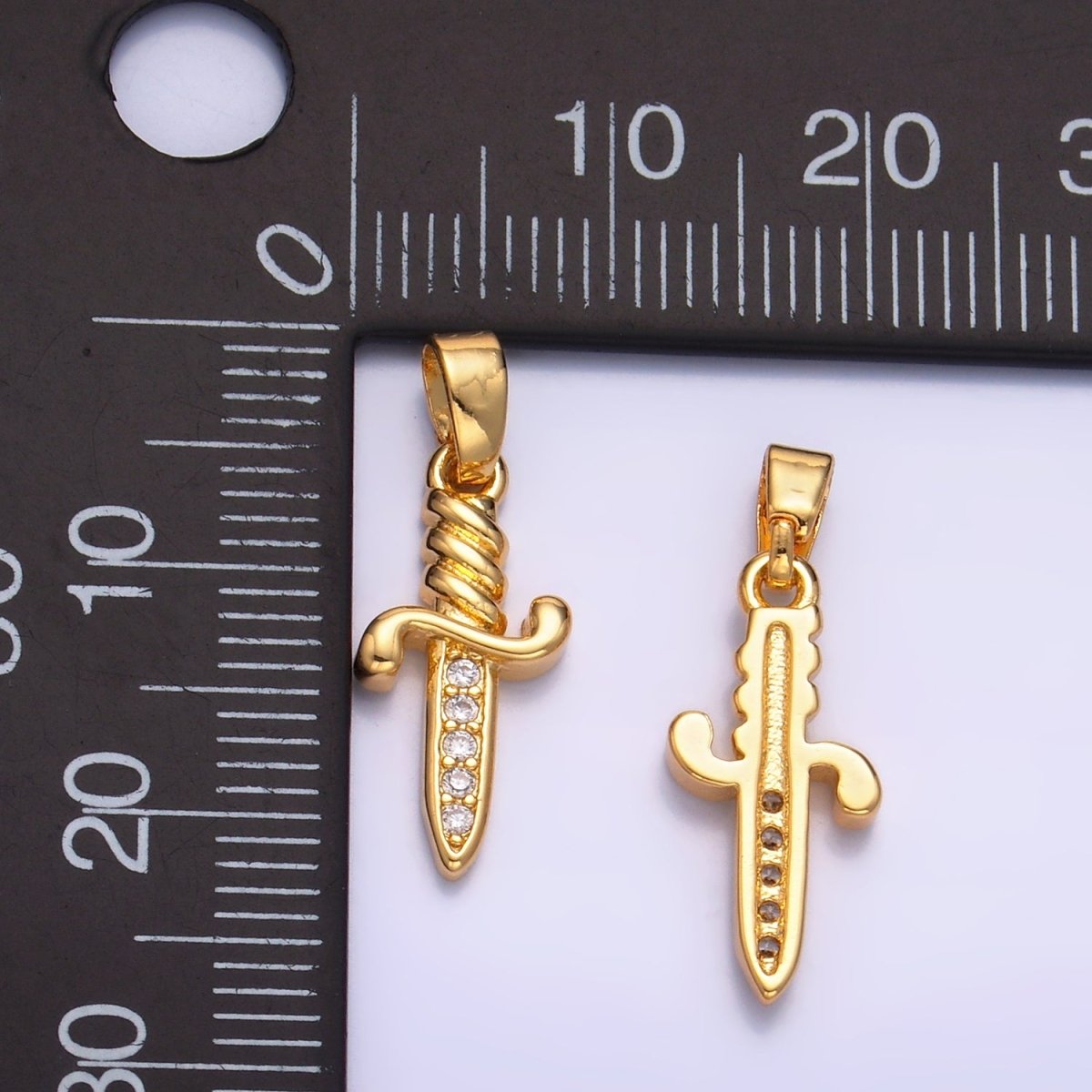 24K Gold Filled Micro Paved CZ Dagger Knife Sword Pendant | AA1058