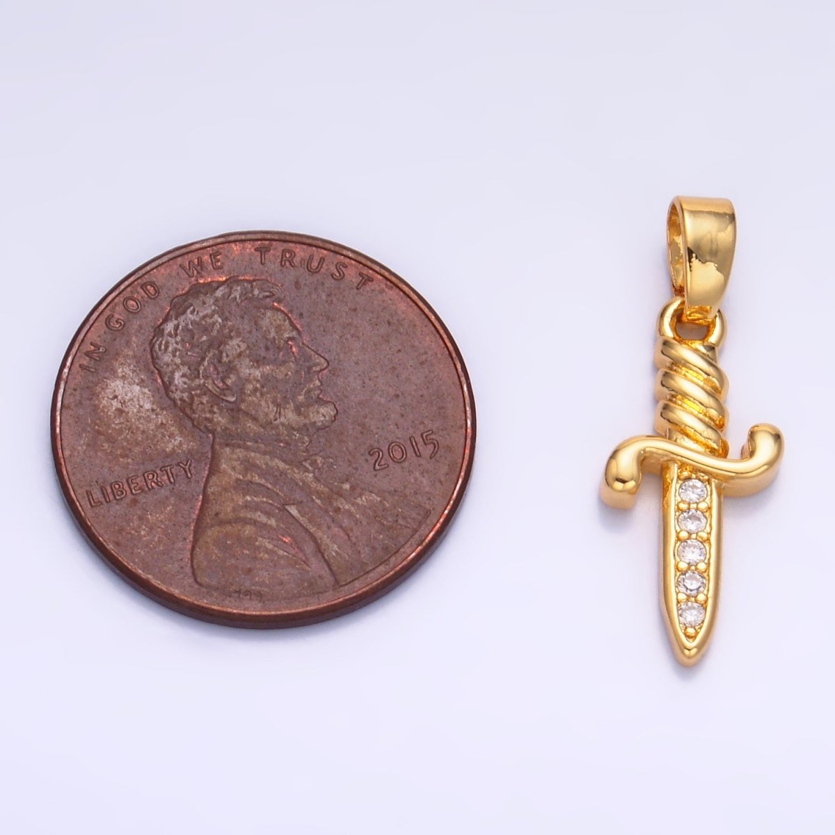 24K Gold Filled Micro Paved CZ Dagger Knife Sword Pendant | AA1058