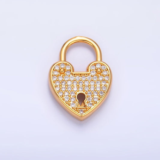 24K Gold Filled Micro Paved CZ Filigree Heart Padlock Findings | Z1030