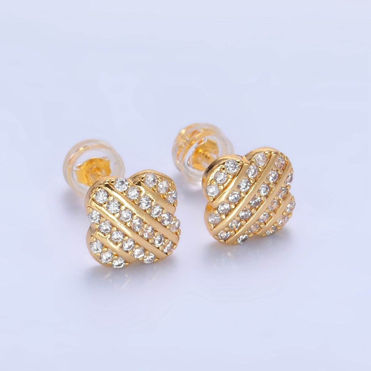 24K Gold Filled Micro Paved CZ Flower Stud Earrings | P352