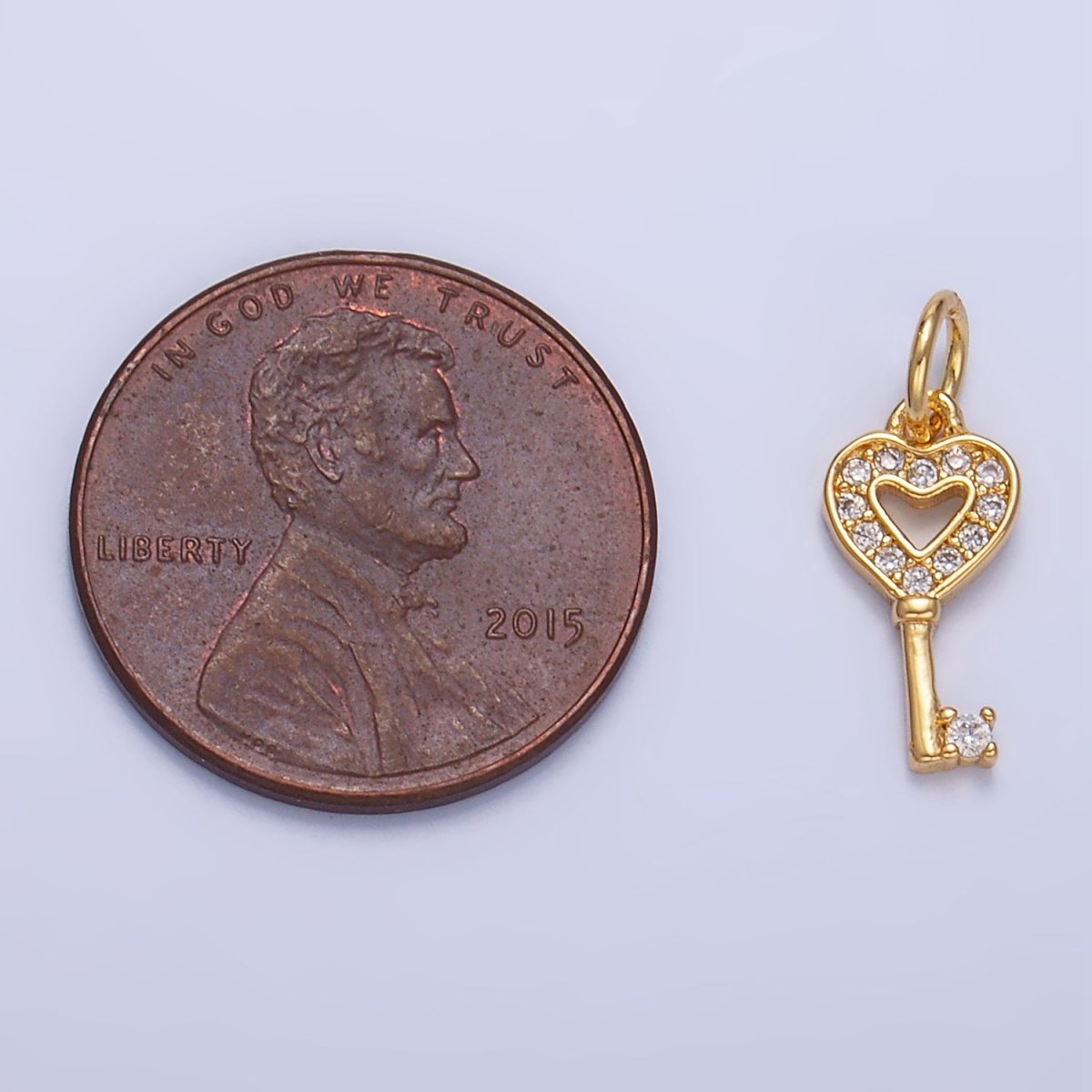 24K Gold Filled Micro Paved CZ Heart Key Lock Charm | W048