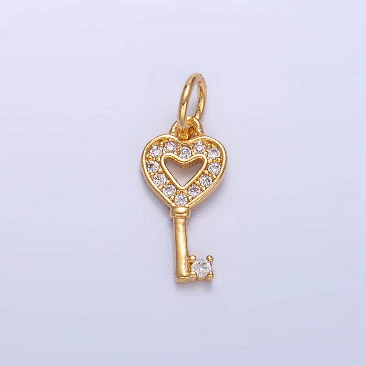 24K Gold Filled Micro Paved CZ Heart Key Lock Charm | W048