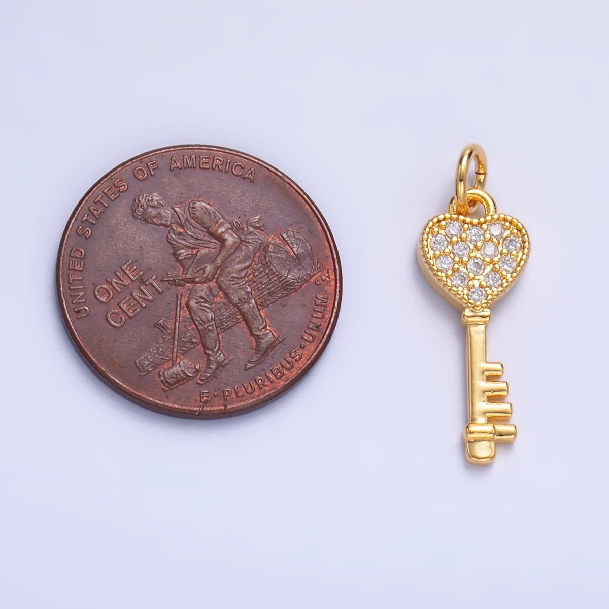 24K Gold Filled Micro Paved CZ Heart Padlock Key Charm | W800