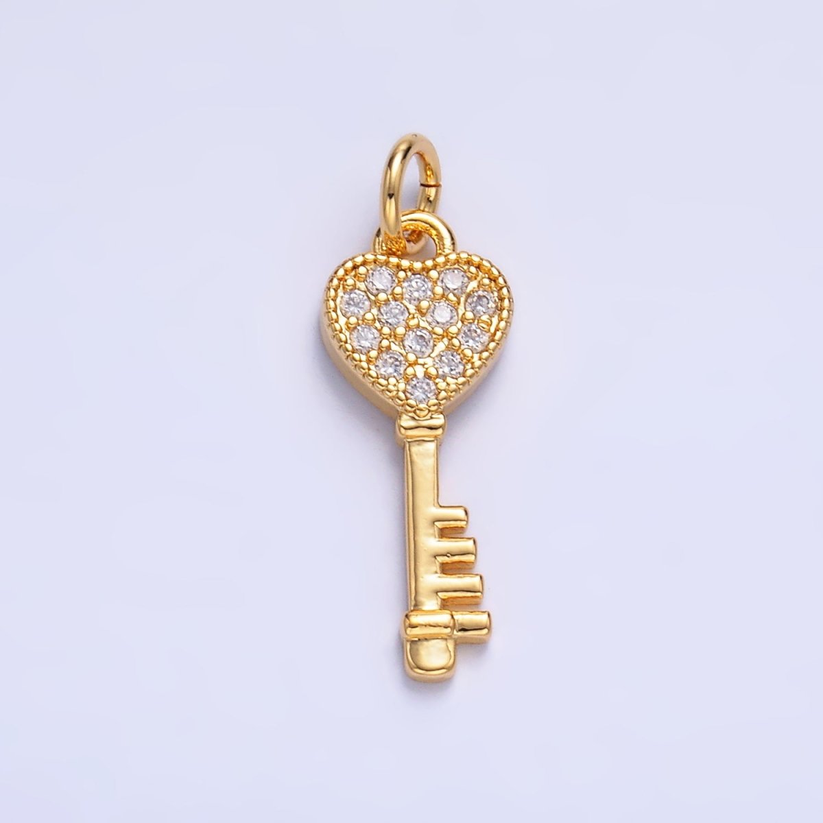 24K Gold Filled Micro Paved CZ Heart Padlock Key Charm | W800