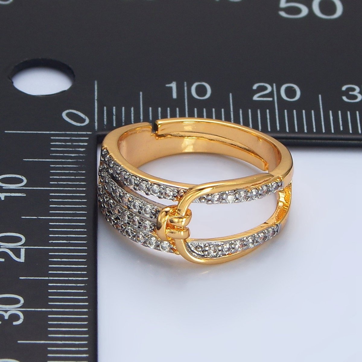 24K Gold Filled Micro Paved CZ Knuckle Band Mixed Metal Ring | O1428