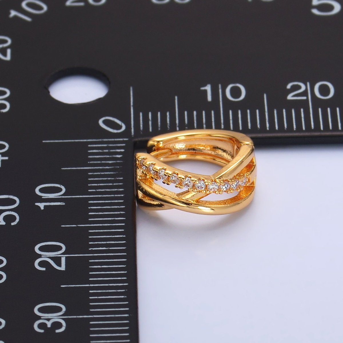 24K Gold Filled Micro Paved CZ Multiple Band Cartilage Huggie Earrings Set | P406