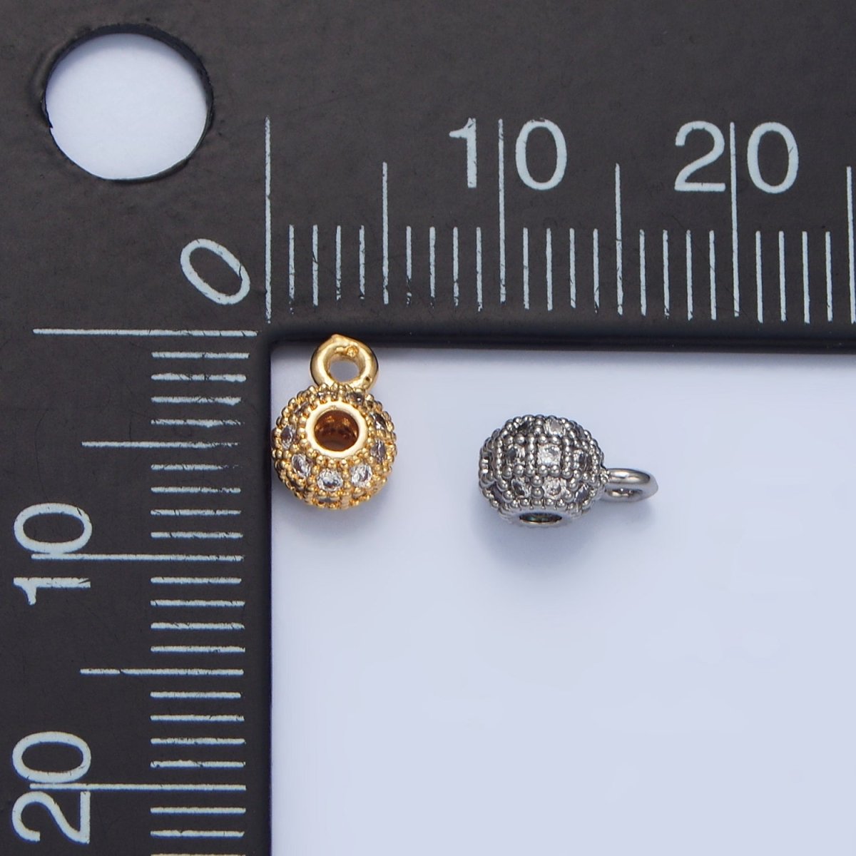 24K Gold Filled Micro Paved CZ Rhondelle Bead Charm in Gold & Silver | X898