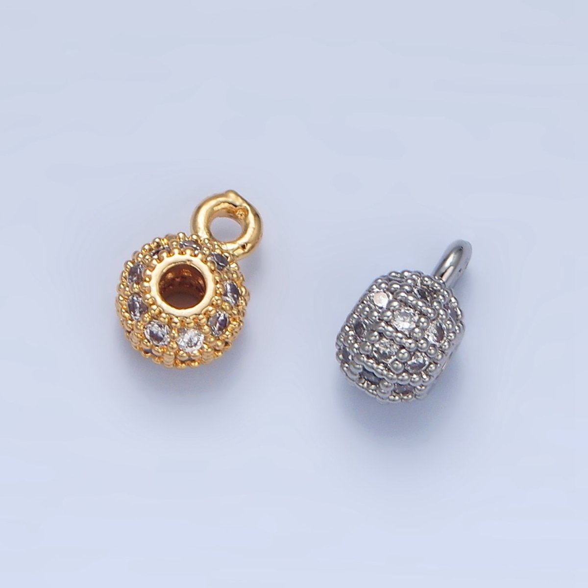 24K Gold Filled Micro Paved CZ Rhondelle Bead Charm in Gold & Silver | X898
