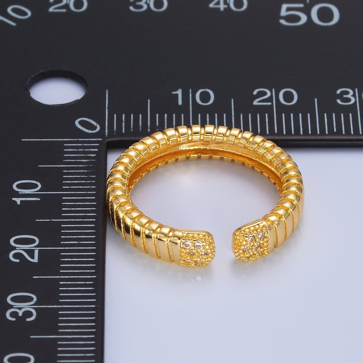 24K Gold Filled Micro Paved CZ Ribbed Claw Ring in Gold & Silver | O482 O483