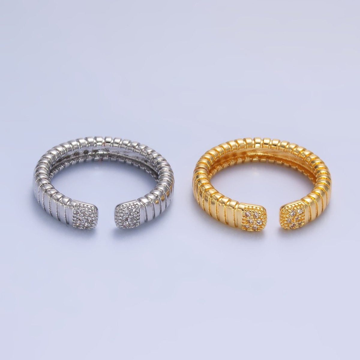 24K Gold Filled Micro Paved CZ Ribbed Claw Ring in Gold & Silver | O482 O483