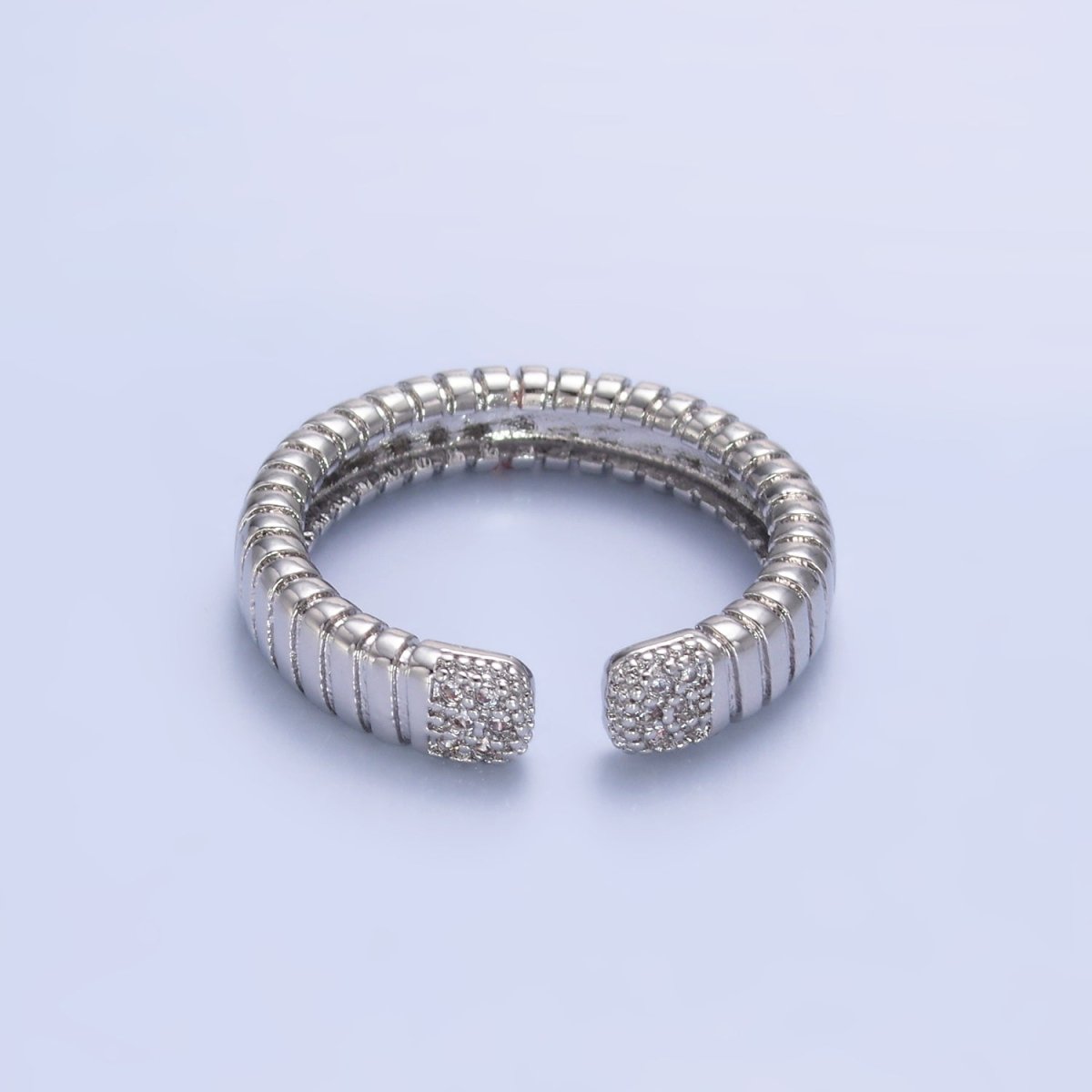 24K Gold Filled Micro Paved CZ Ribbed Claw Ring in Gold & Silver | O482 O483