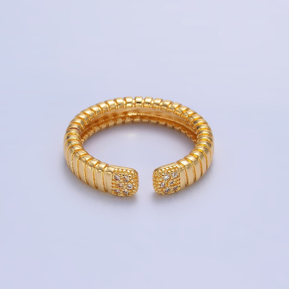 24K Gold Filled Micro Paved CZ Ribbed Claw Ring in Gold & Silver | O482 O483