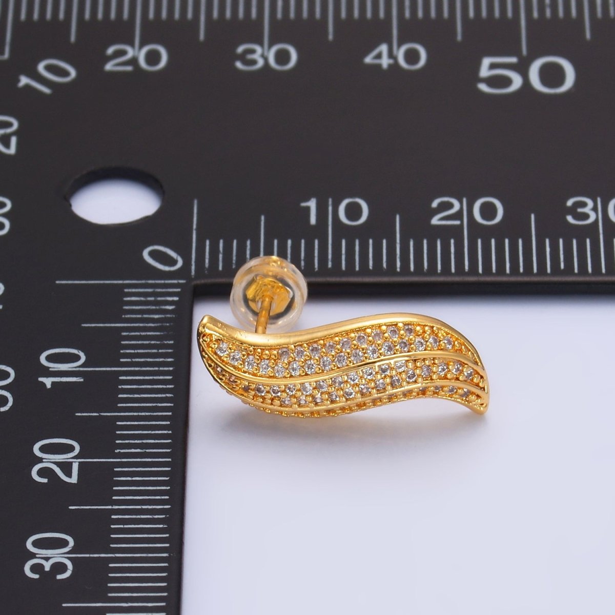 24K Gold Filled Micro Paved CZ S Curved Stud Earrings Set | P416