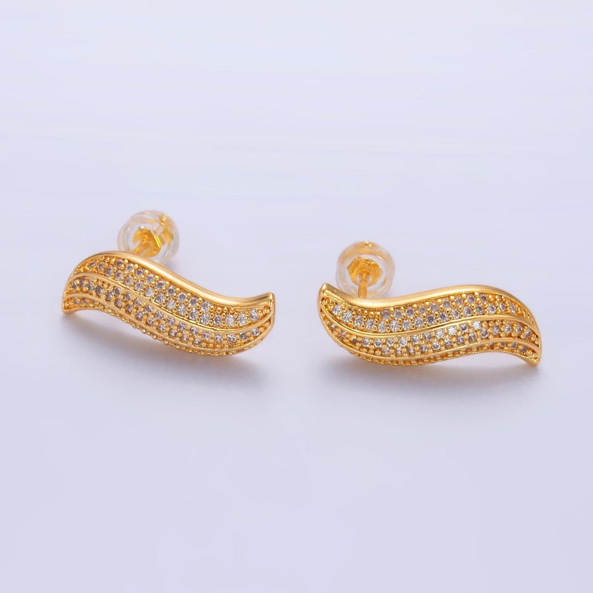 24K Gold Filled Micro Paved CZ S Curved Stud Earrings Set | P416