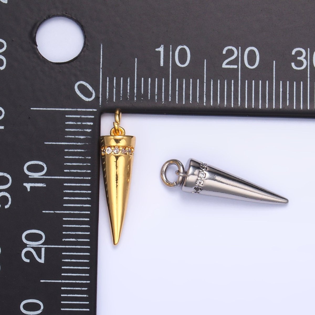 24K Gold Filled Micro Paved CZ Spike Charm in Gold & Silver | W881