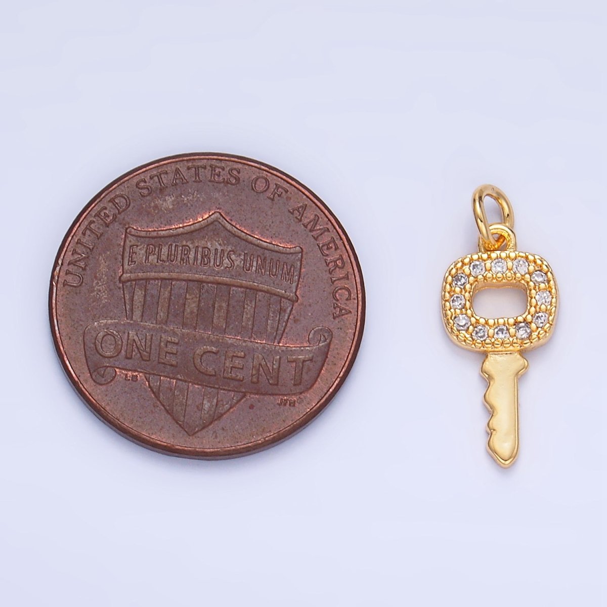 24K Gold Filled Micro Paved CZ Square Key Mini Charm in Gold & Silver | W106
