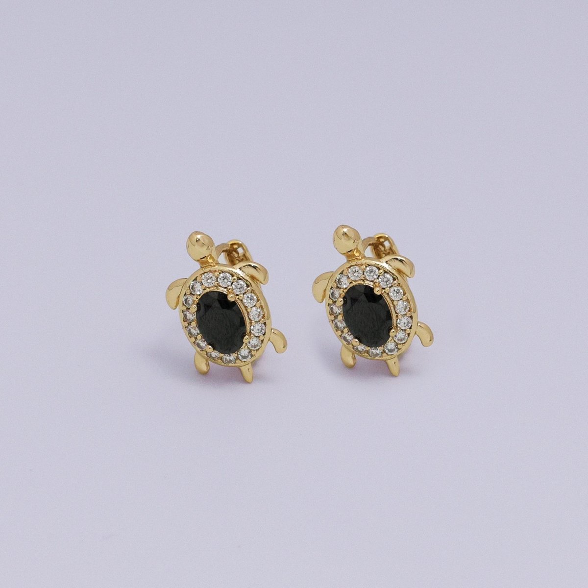 24K Gold Filled Micro Paved CZ Turtle Tortoise Animal Huggie Earrings | AB1036 - AB1062