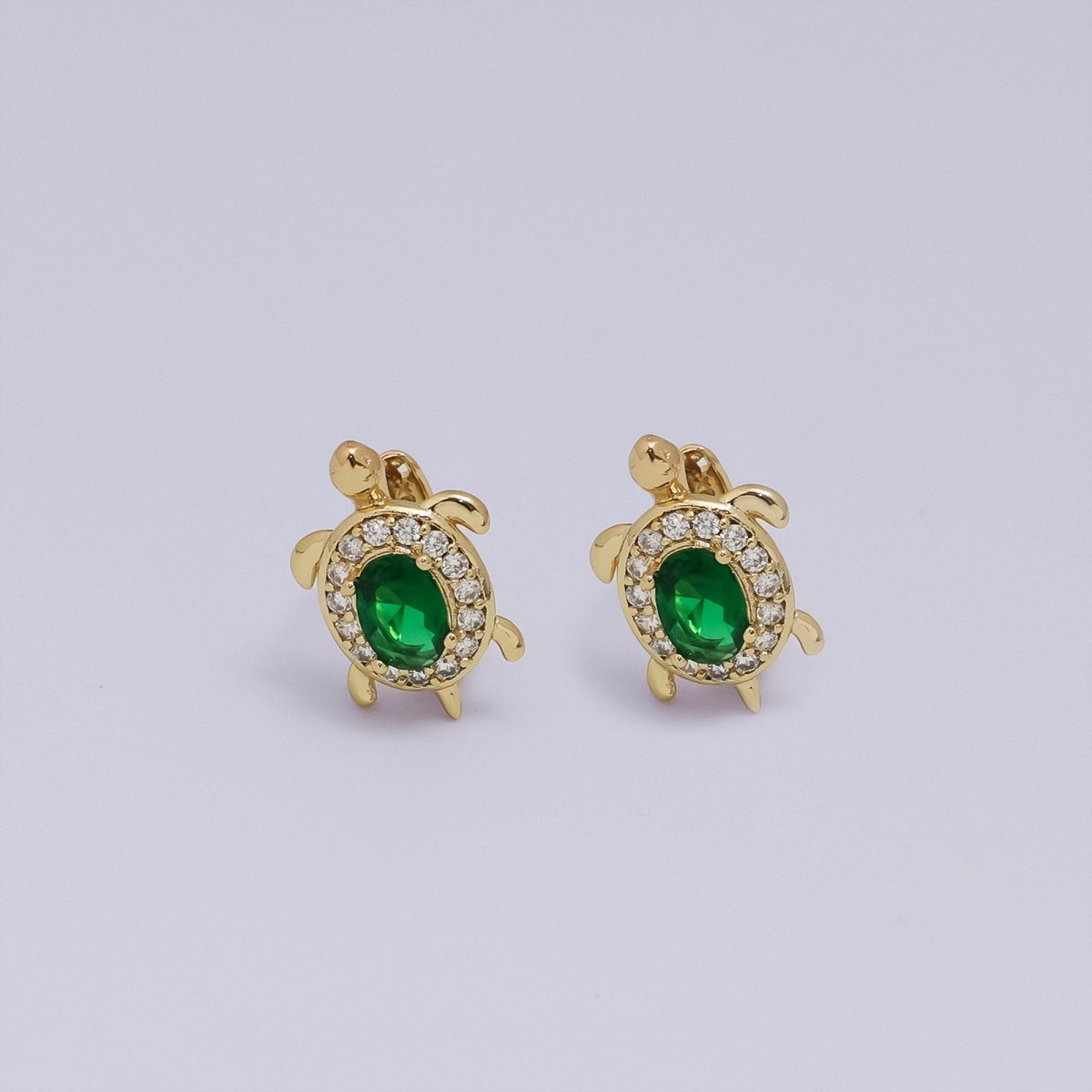 24K Gold Filled Micro Paved CZ Turtle Tortoise Animal Huggie Earrings | AB1036 - AB1062