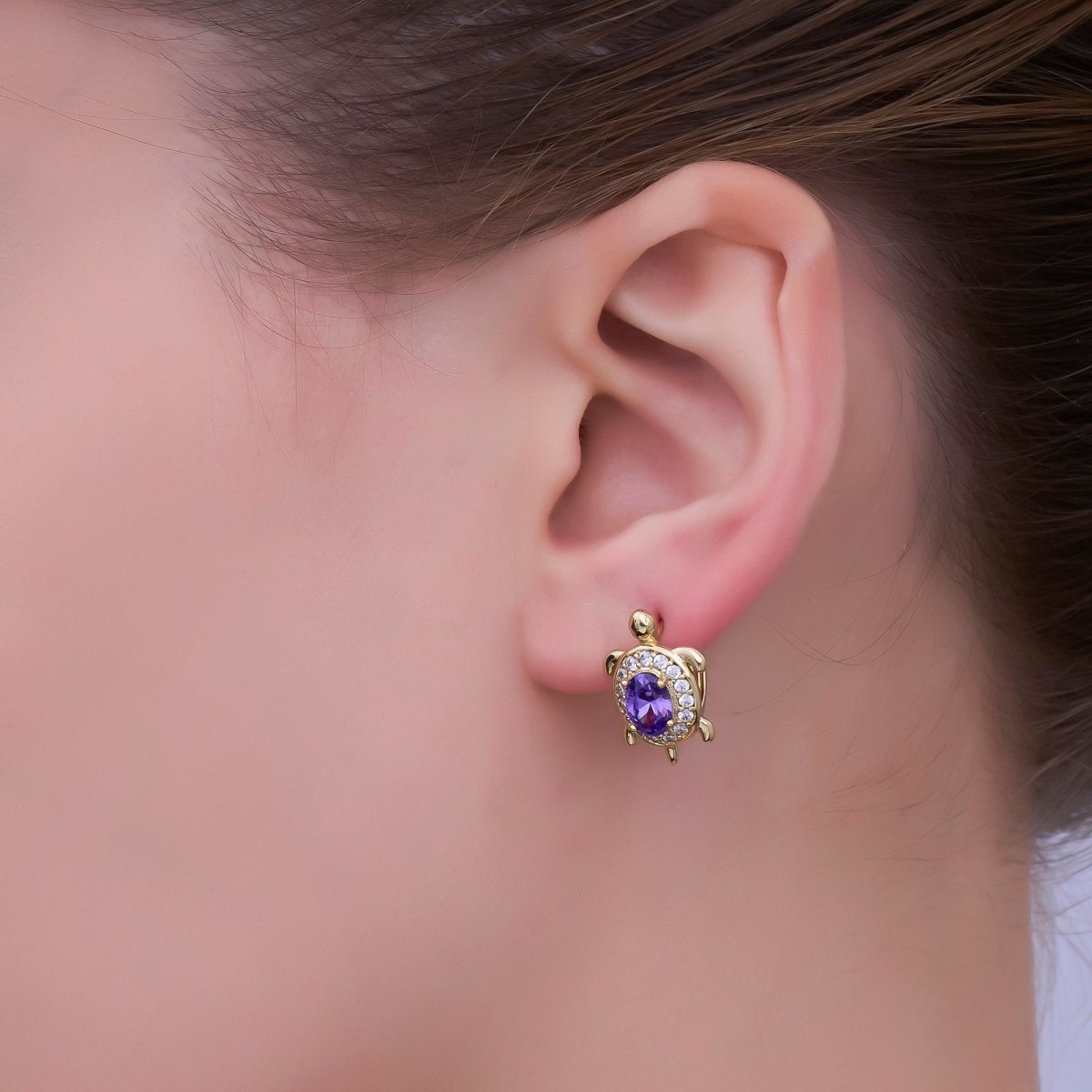 24K Gold Filled Micro Paved CZ Turtle Tortoise Animal Huggie Earrings | AB1036 - AB1062