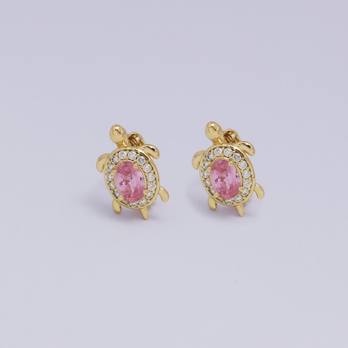 24K Gold Filled Micro Paved CZ Turtle Tortoise Animal Huggie Earrings | AB1036 - AB1062