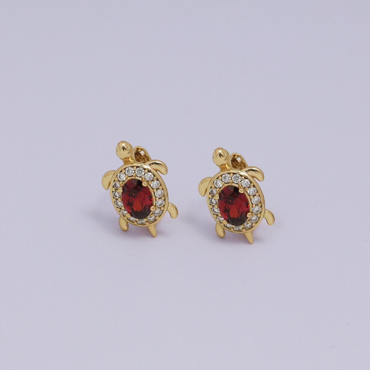 24K Gold Filled Micro Paved CZ Turtle Tortoise Animal Huggie Earrings | AB1036 - AB1062
