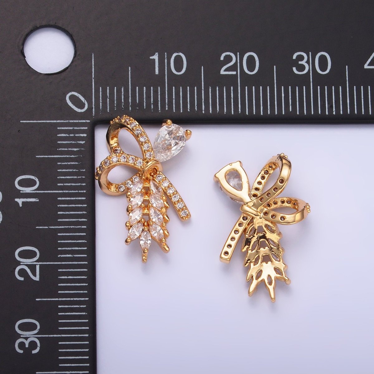 24K Gold Filled Micro Paved Marquise CZ Geometric Ribbon Bow Pendant | AA1438