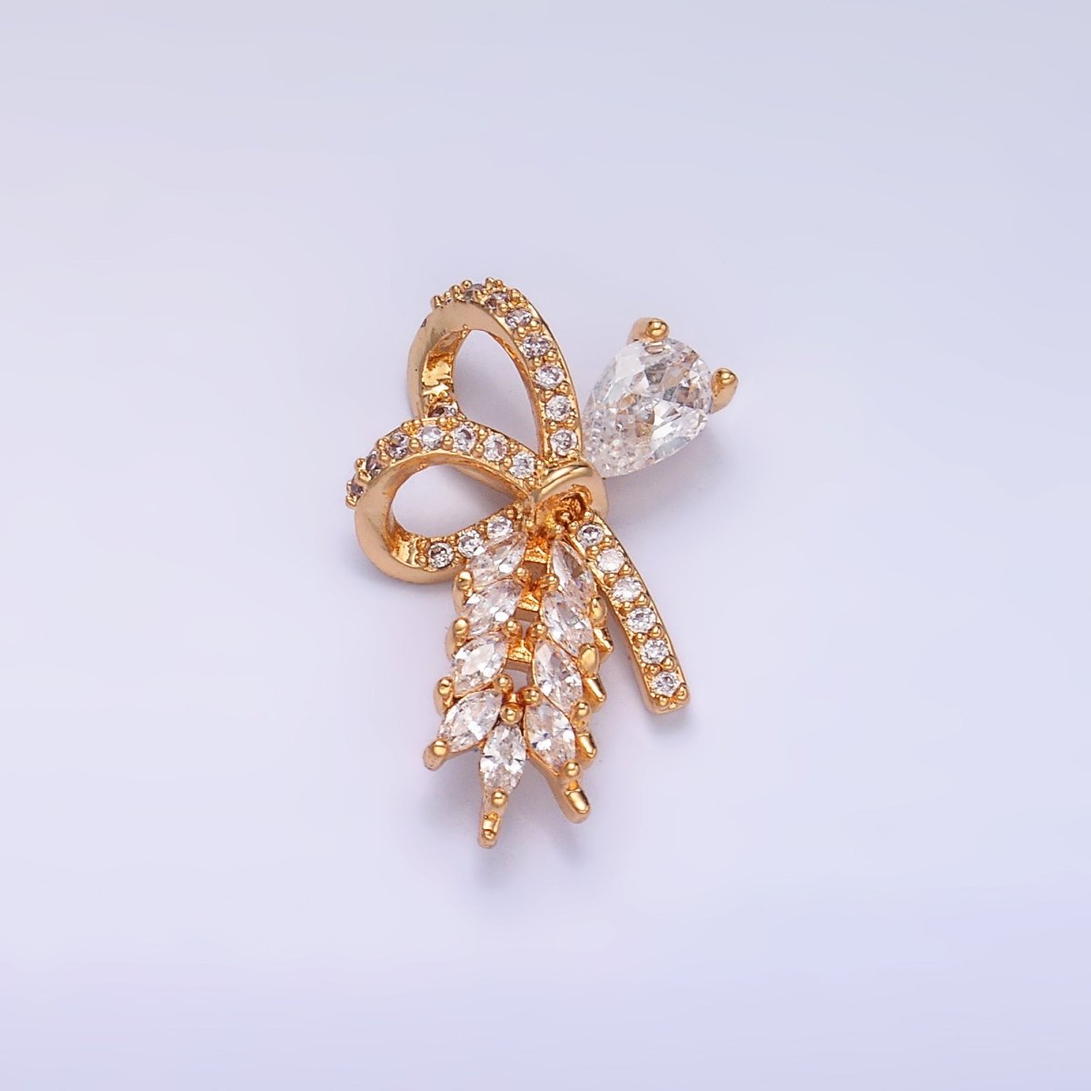 24K Gold Filled Micro Paved Marquise CZ Geometric Ribbon Bow Pendant | AA1438