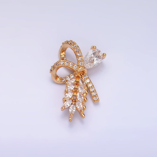 24K Gold Filled Micro Paved Marquise CZ Geometric Ribbon Bow Pendant | AA1438